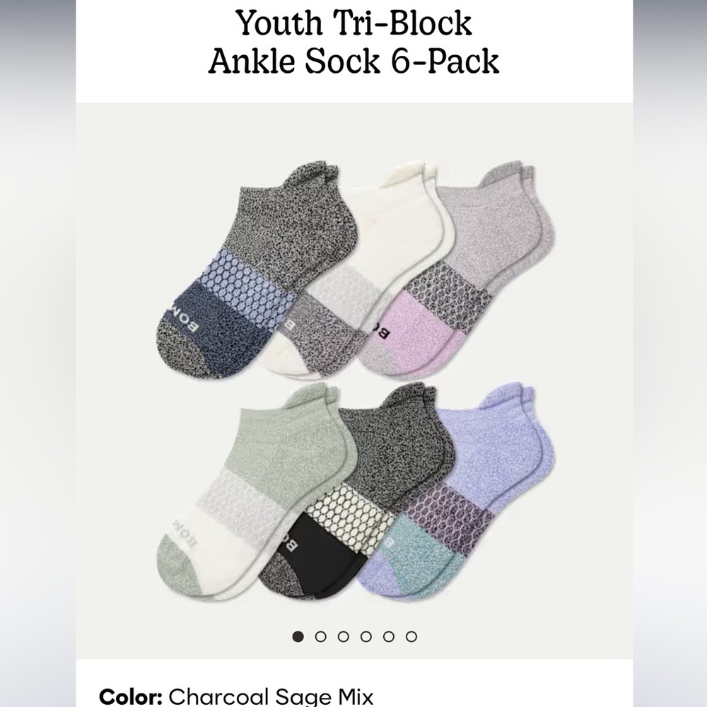 Bombas Youth Tri-block Ankle Socks - Assorted Colors (6 pair pack)